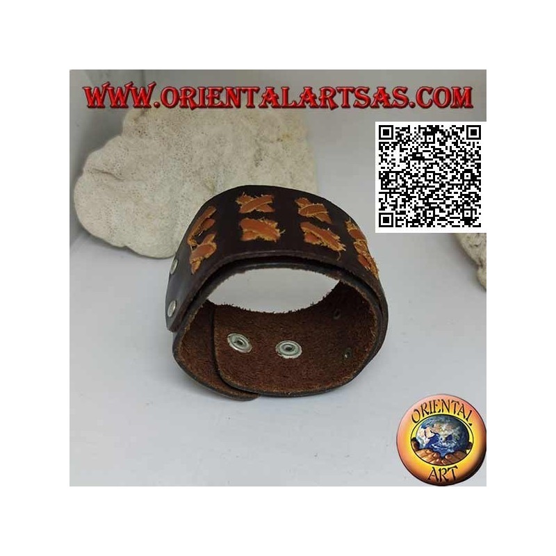 Bracelet large en cuir véritable, X en cuir léger sur bracelet avec fermeture à clip et 2 longueurs (marron)