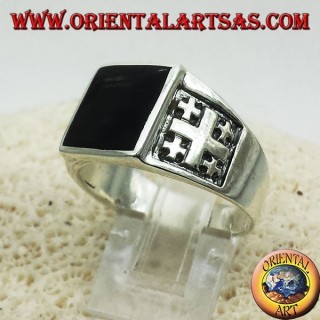 Ring Jerusalem Cross with Onyx Silver