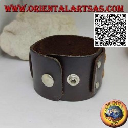 Pulsera ancha en cuero genuino, X en cuero claro con correa con cierre de clip y 2 largos (marrón)