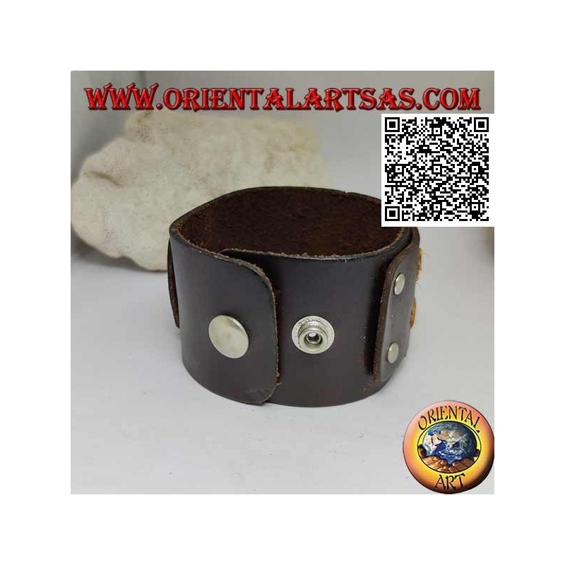 Bracciale largo in vero cuoio, X in pelle chiara su fascetta con chiusura a clip e 2 lunghezze (marrone)