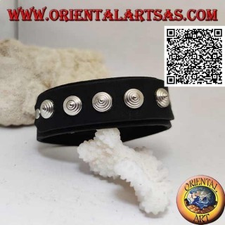 Genuine leather bracelet, conical studs on strap with clip closure and 2 lengths (black)