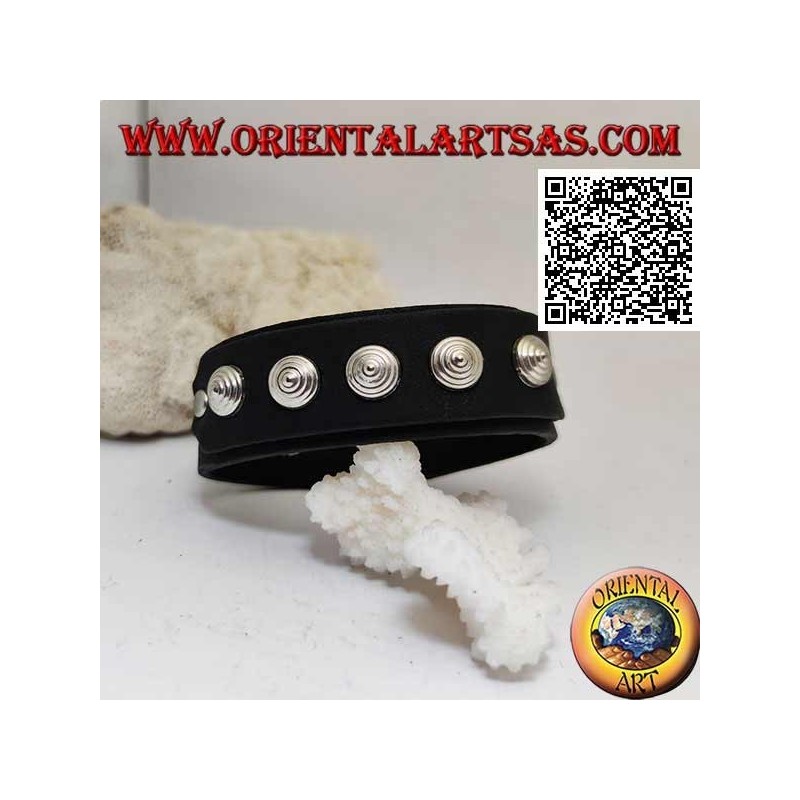 Pulsera de cuero genuino, tachuelas cónicas en la correa con cierre de clip y 2 largos (negro)