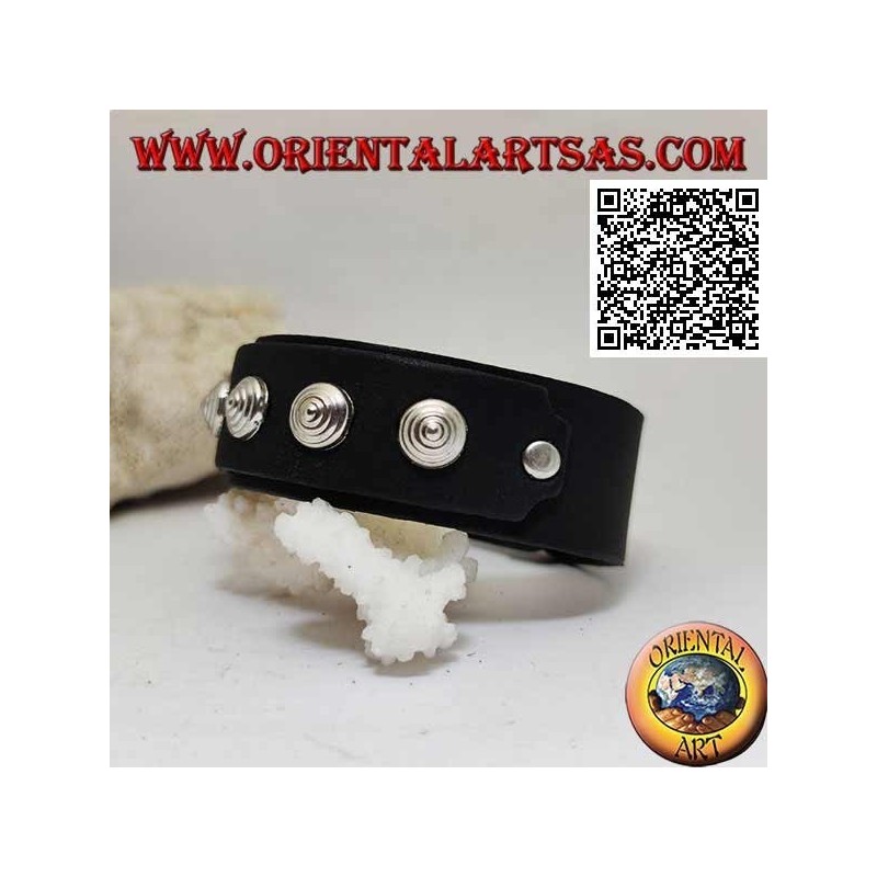 Echtes Lederarmband, konische Nieten am Riemen mit Clipverschluss und 2 Längen (schwarz)