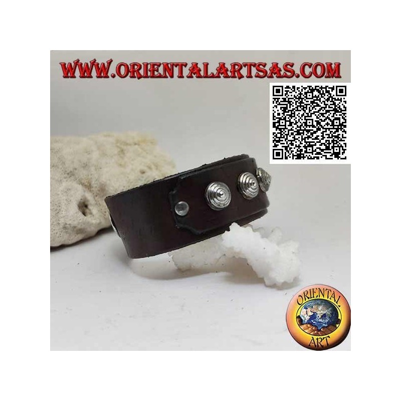 Bracelet en cuir véritable, clous coniques sur bracelet avec fermeture à clip et 2 longueurs (marron)