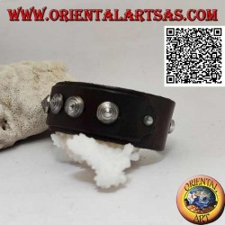 Bracelet en cuir véritable, clous coniques sur bracelet avec fermeture à clip et 2 longueurs (marron)