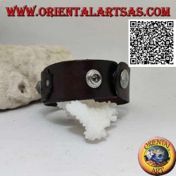 Genuine leather bracelet, conical studs on strap with clip closure and 2 lengths (brown)