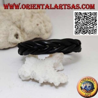 Bracelet en cuir véritable, tresse 5 fils avec fermeture à clip et 2 longueurs (noir)