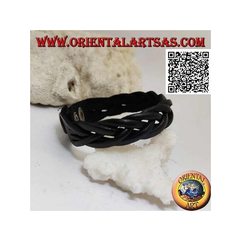 Echtes Lederarmband, 5-Strang-Geflecht mit Clipverschluss und 2 Längen (schwarz)
