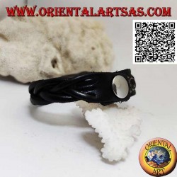 Pulsera de cuero genuino, trenza de 5 hilos con cierre de clip y 2 largos (negro)