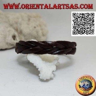 Pulsera de cuero genuino, trenza de 5 hilos con cierre de clip y 2 largos (marrón)