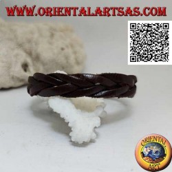 Genuine leather bracelet, 5 strand braid with clip closure and 2 lengths (brown)