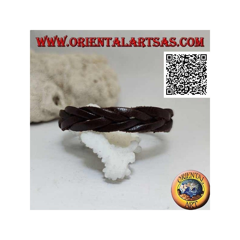 Bracelet en cuir véritable, tresse 5 brins avec fermeture à clip et 2 longueurs (marron)
