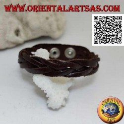 Pulsera de cuero genuino, trenza de 5 hilos con cierre de clip y 2 largos (marrón)