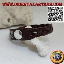 Genuine leather bracelet, 5 strand braid with clip closure and 2 lengths (brown)