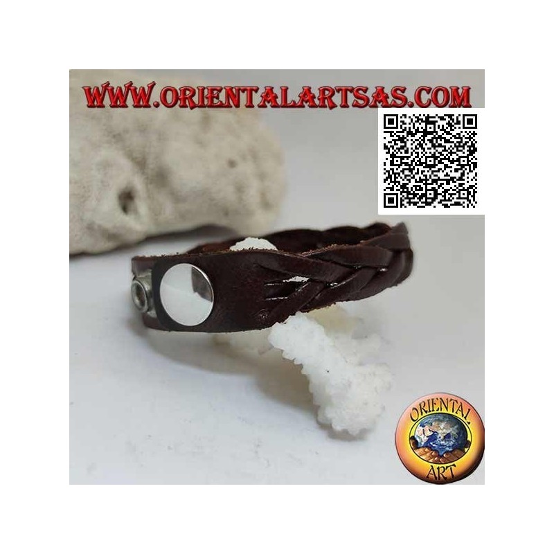 Echtes Lederarmband, 5-Strang-Geflecht mit Clipverschluss und 2 Längen (braun)