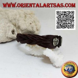 Echtes Lederarmband, 5-Strang-Geflecht mit Clipverschluss und 2 Längen (braun)