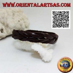 Pulsera de cuero genuino, trenza de 5 hilos con cierre de clip y 2 largos (marrón)