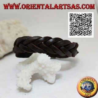 Genuine leather bracelet, 5-wire braid with buckle closure and 5 lengths (brown)