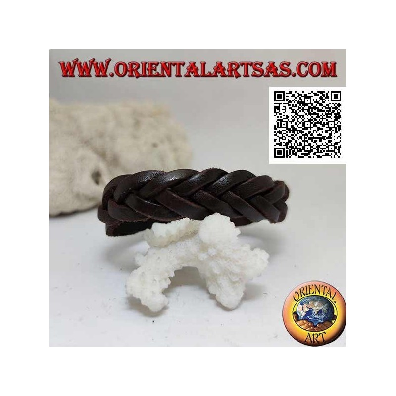 Genuine leather bracelet, 5-wire braid with buckle closure and 5 lengths (brown)