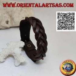 Pulsera de cuero genuino, trenza de 5 hilos con cierre de hebilla y 5 largos (marrón)