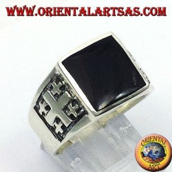Ring Jerusalem Cross with Onyx Silver