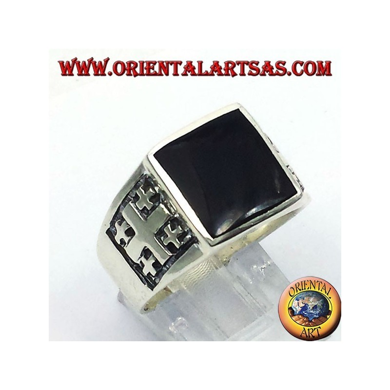 Ring Jerusalem-Kreuz mit Onyx Silber