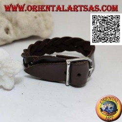 Bracelet en cuir véritable, tresse 5 fils avec fermeture à boucle et 5 longueurs (marron)