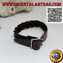 Genuine leather bracelet, 5-wire braid with buckle closure and 5 lengths (brown)
