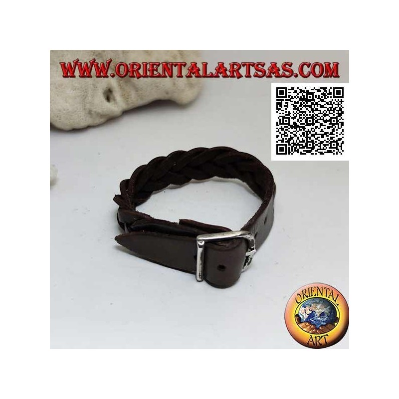 Pulsera de cuero genuino, trenza de 5 hilos con cierre de hebilla y 5 largos (marrón)