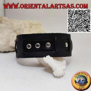 Pulsera de cuero genuino, tachuelas en correa rota con cierre de hebilla y 5 largos (negro)