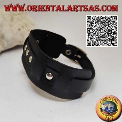 Genuine leather bracelet, studs on broken strap with buckle closure and 5 lengths (black)
