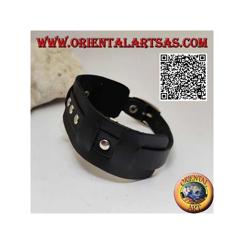 Bracelet en cuir véritable, clous sur bracelet cassé avec fermeture à boucle et 5 longueurs (noir)