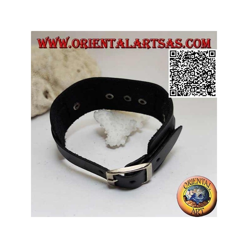 Genuine leather bracelet, studs on broken strap with buckle closure and 5 lengths (black)
