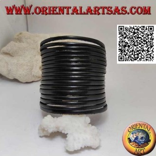 Wide bracelet in real leather, with smooth stripes with clip closure and 2 lengths (black)