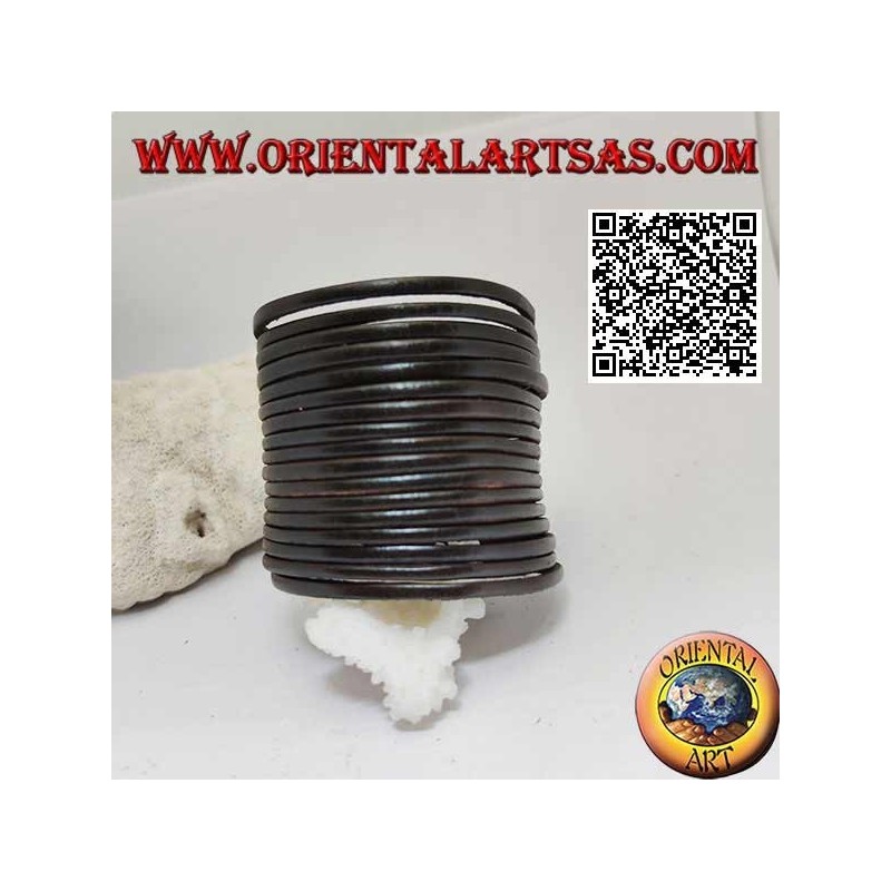 Breites Armband aus echtem Leder mit glatten Streifen mit Clipverschluss und 2 Längen (braun)