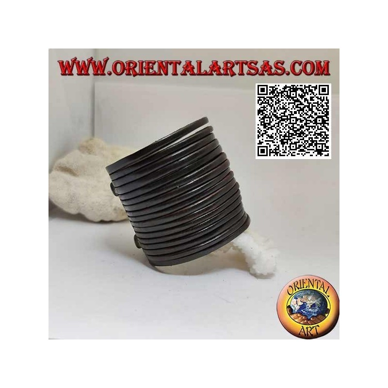 Breites Armband aus echtem Leder mit glatten Streifen mit Clipverschluss und 2 Längen (braun)