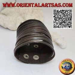 Breites Armband aus echtem Leder mit glatten Streifen mit Clipverschluss und 2 Längen (braun)