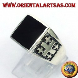 Ring Jerusalem Cross with Onyx Silver