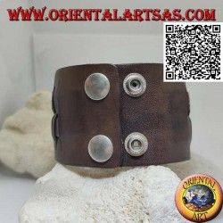 Bracelet large en cuir véritable, avec 2 tissages en style paille avec fermeture à clip et 2 longueurs (marron)