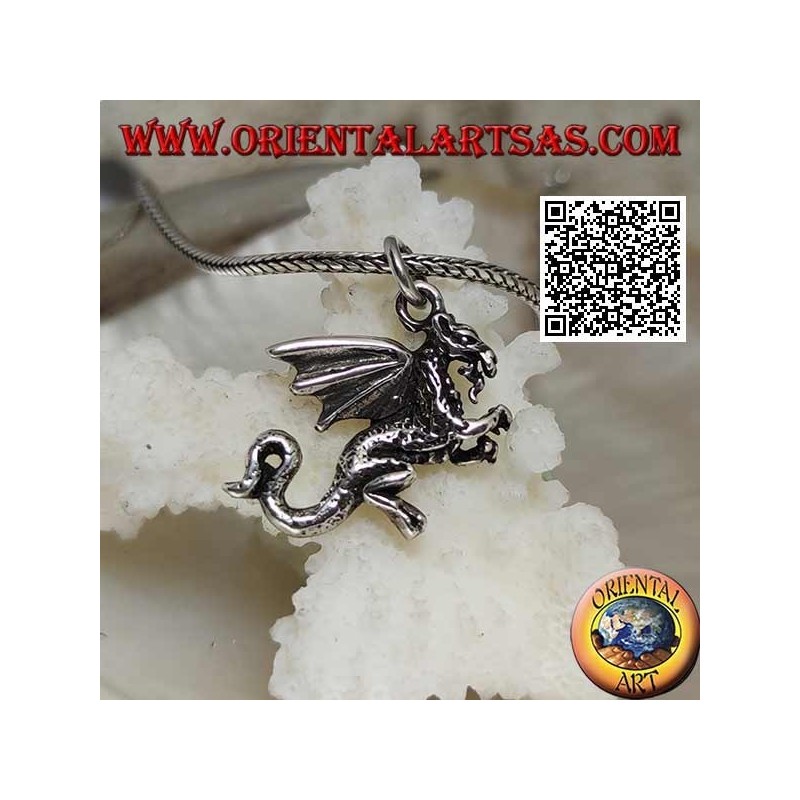Silver pendant in the shape of a western dragon standing on two legs