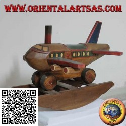 Colored rocking plane in Suar wood (solid), hand painted