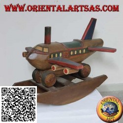 Farbiges Schaukelflugzeug aus Suarholz (massiv), handbemalt