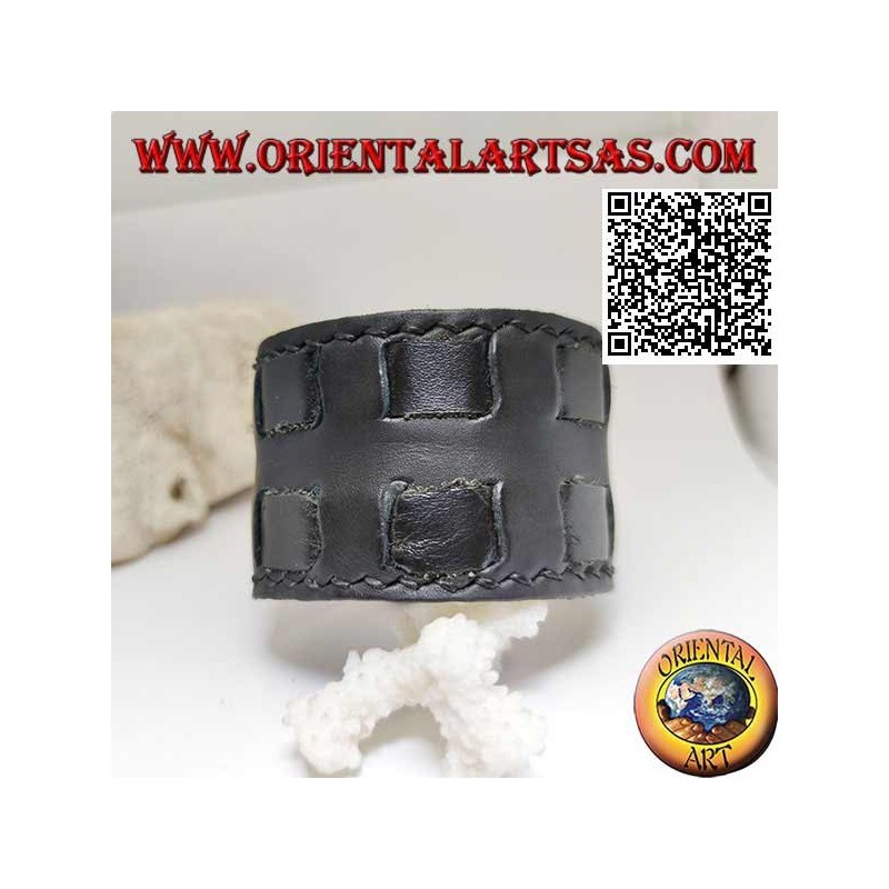 Breites Armband aus echtem Leder, mit quadratischen Trägern mit Clipverschluss und 2 Längen (schwarz)