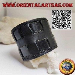 Breites Armband aus echtem Leder, mit quadratischen Trägern mit Clipverschluss und 2 Längen (schwarz)