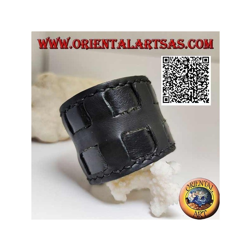 Breites Armband aus echtem Leder, mit quadratischen Trägern mit Clipverschluss und 2 Längen (schwarz)