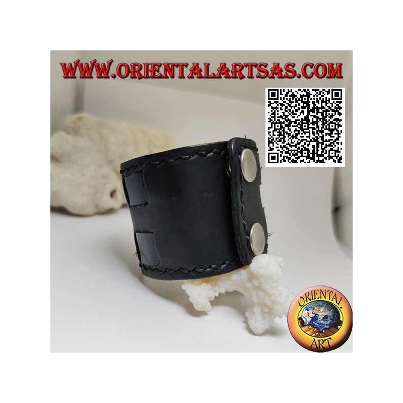 Bracelet large en cuir véritable, avec bretelles carrées avec fermeture à clip et 2 longueurs (noir)