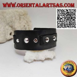 Echtes Lederarmband, konische Nieten und Mittelband mit Schnallenverschluss und 5 Längen (schwarz)