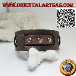 Genuine leather bracelet, studs on broken strap with buckle closure and 5 lengths (brown)