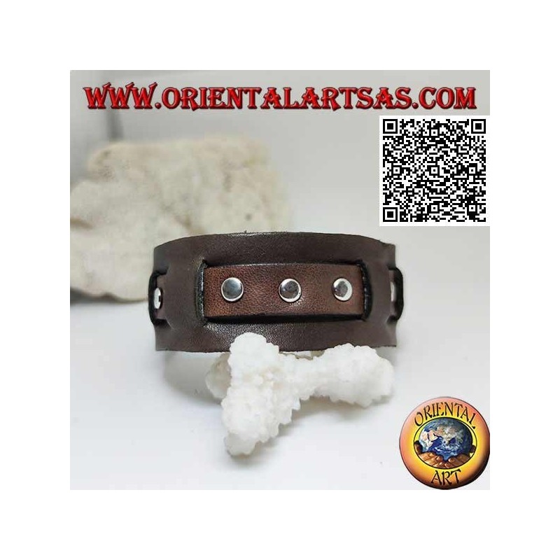 Pulsera de cuero genuino, tachuelas en correa rota con cierre de hebilla y 5 largos (marrón)