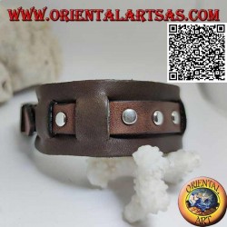 Pulsera de cuero genuino, tachuelas en correa rota con cierre de hebilla y 5 largos (marrón)
